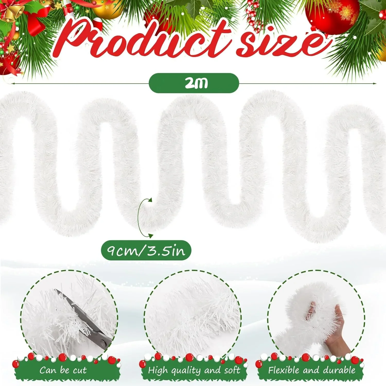 Tinsel Garland Decoration - 1 Adet 2m Noel Simli Kurdele