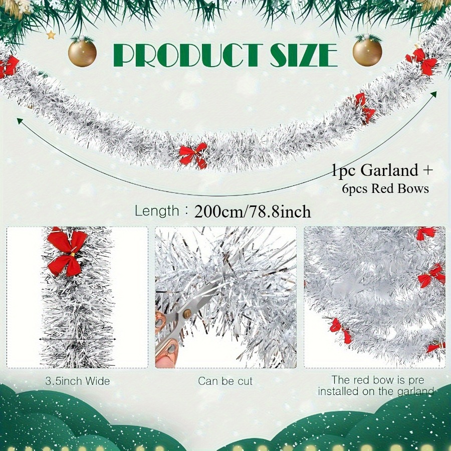 Kırmızı Fiyonklu Metalik Noel  - Tinsel Garland Decoration incelemesi ve fiyatı